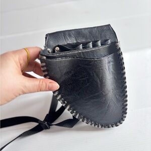 Vintage Black Leather Hairdresser Tool Pouch Barber Scissor Belt Bag